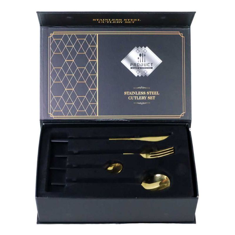 Tander Black Gold Cutlery Set Perlengkapan Makan Sendok Garpu Pisau 24PCS - TD-4128