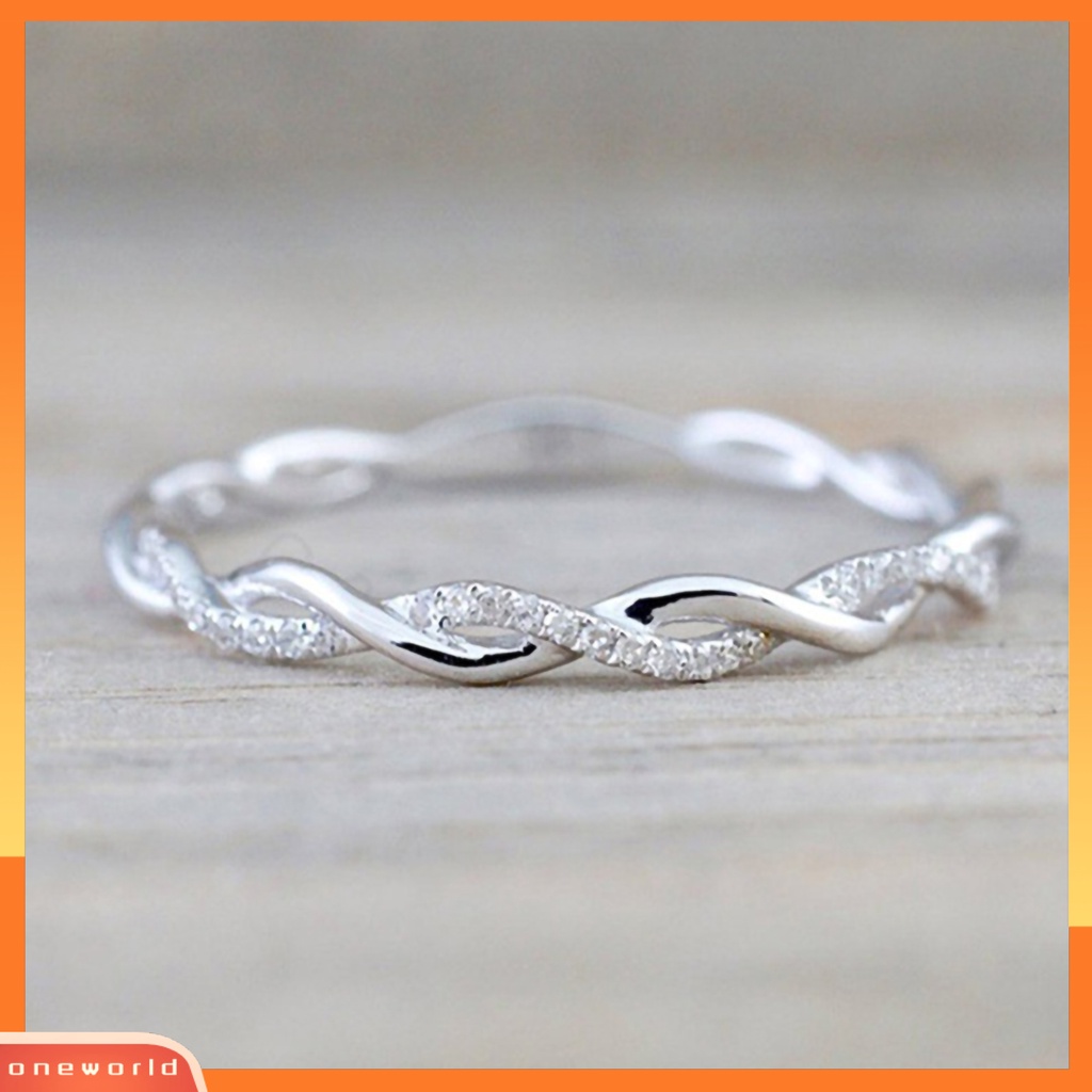 {oneworld} Cincin Wanita Bentuk Memutar Berlian Imitasi Hias Alloy Electroplate Finger Ring Jewelry Untuk Pertunangan