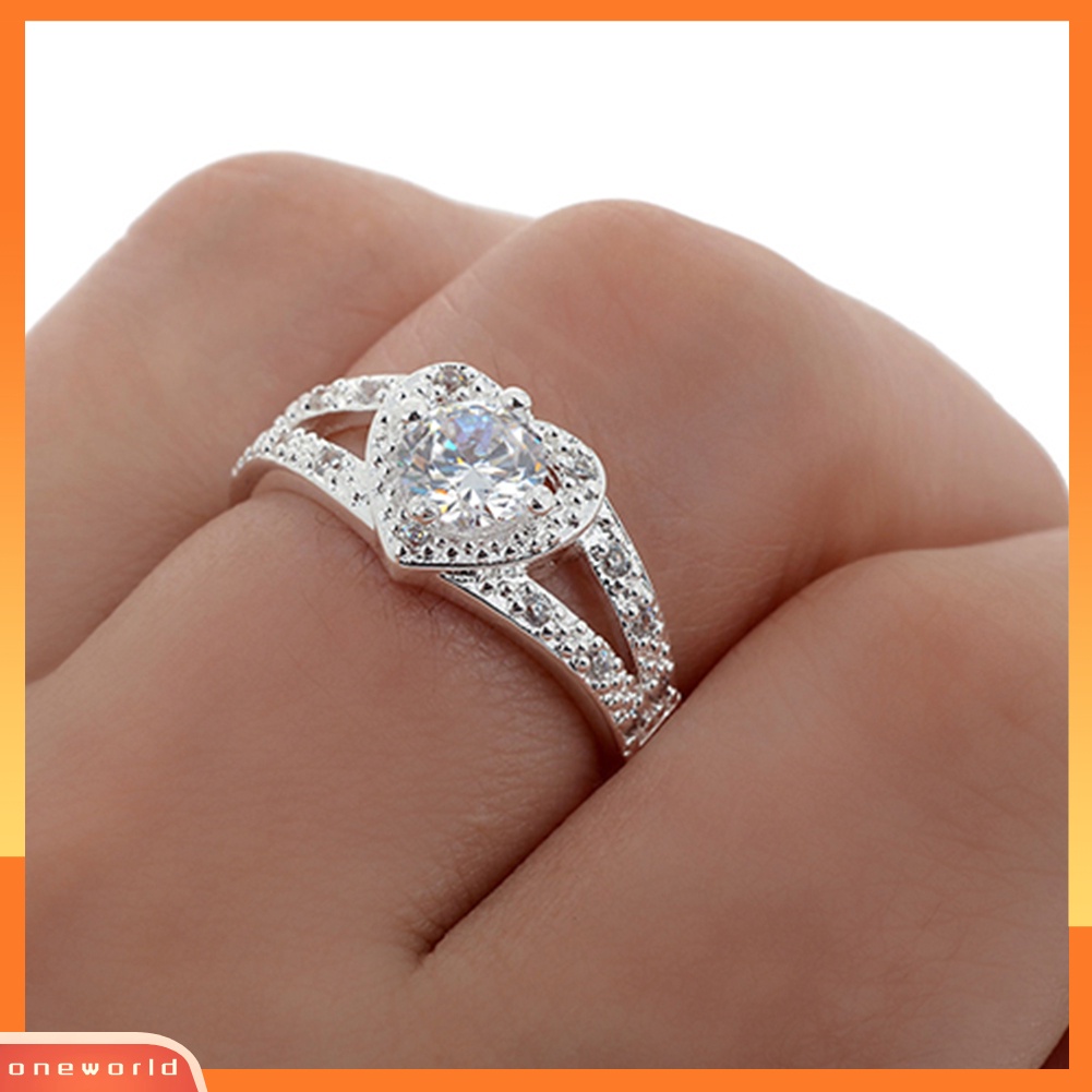 {oneworld} Wanita925 Sterling Silver Kristal Cinta Berbentuk Hati Cincin Pengantin Pernikahan Perhiasan