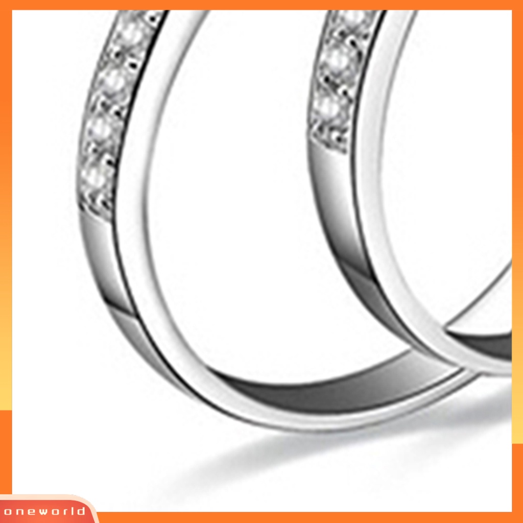 {oneworld} 2pcs/set Cincin Shiny Cubic Zirconia Plated Silver Cincin Jari Pasangan Romantis Untuk Pernikahan