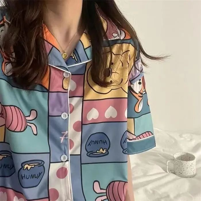 piyama angin wanita beruang manis baru beruang beruang lengan pendek celana pendek setelan siswa luc