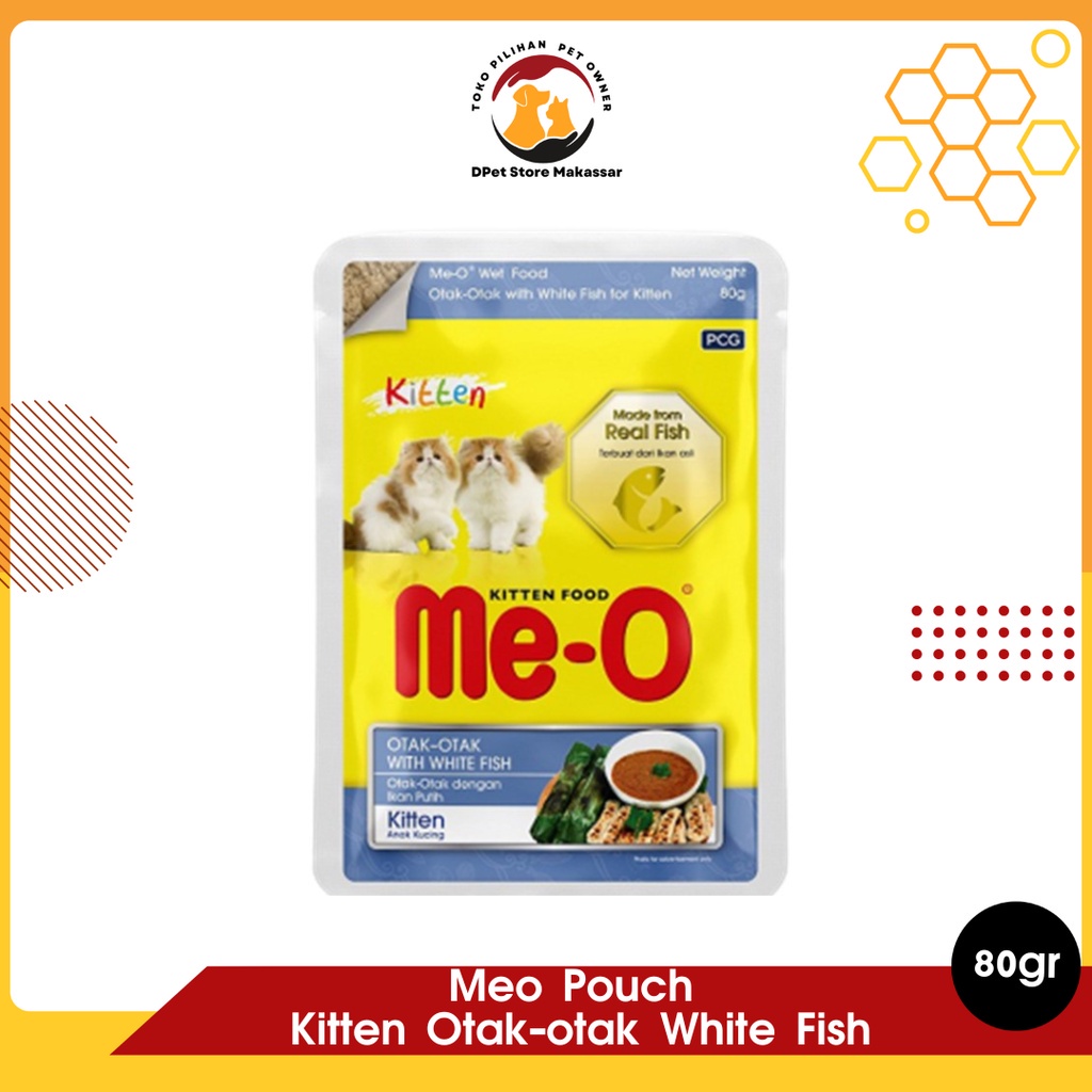 Makanan Kucing basah Meo Pouch Kitten Otak-Otak White Fish 80 gr