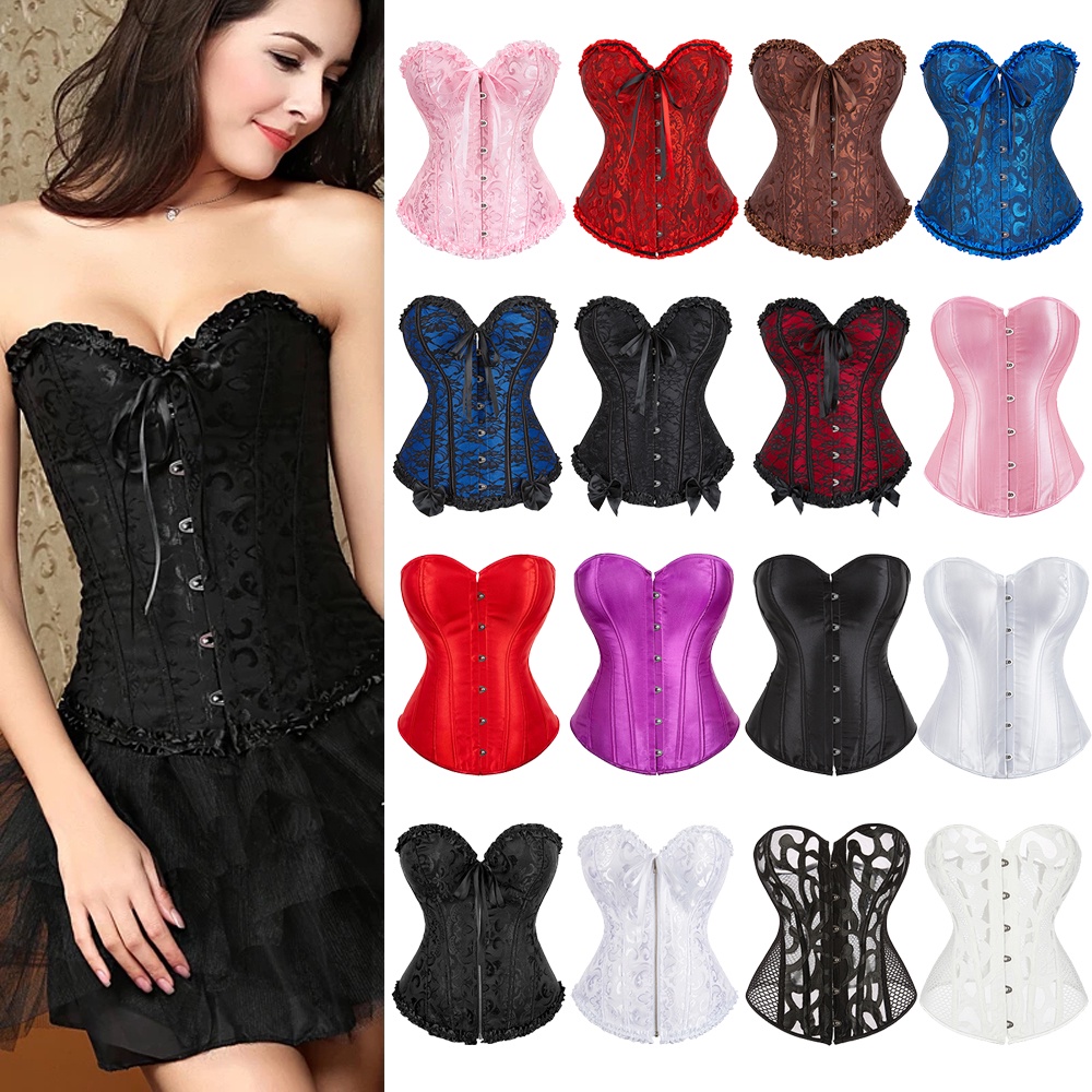 Korset Bustier Seksi Renda, Korset Pelembap Tubuh, Korset Steampunk Seksi untuk Wanita