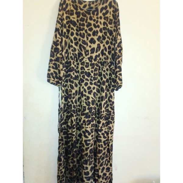 Gamis motif leopard macan katun rayon premium