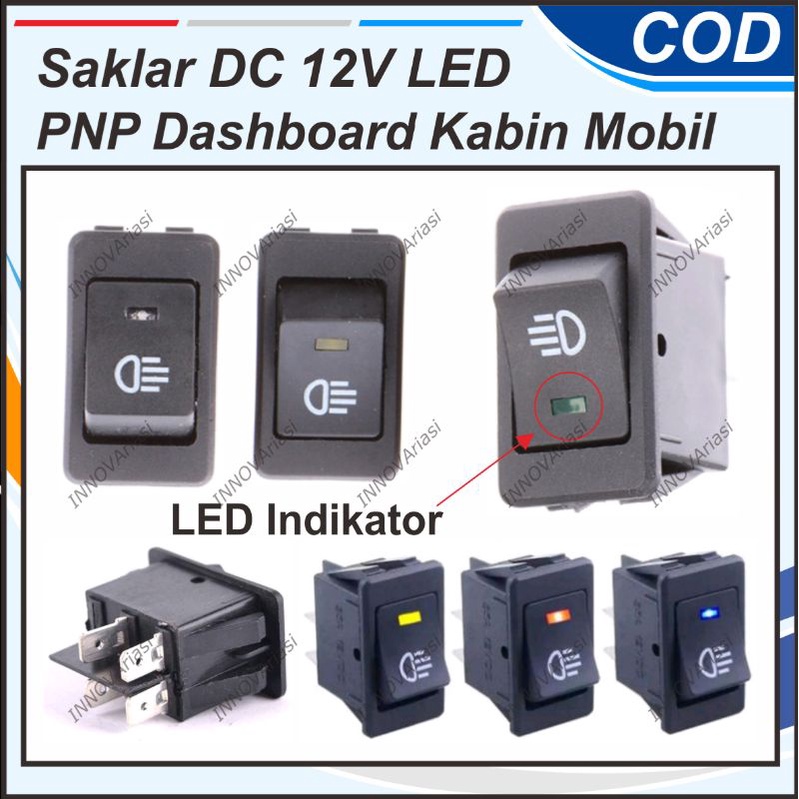 SAKLAR DC 12V 12 VOLT SWITCH ON OFF ON HITAM KOTAK 4 PIN TANAM DILENGKAPI LAMPU INDIKATOR LED MOBIL 