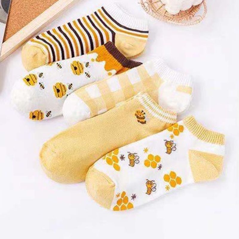 KAOS KAKI Angkle Semata Kaki Motif Kuning Lebah Madu Kaos Kaki Cute Kaos Kaki Fashion Korea Unisex Cewek Cowok TERLARIS!!