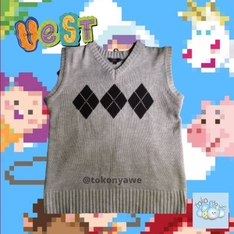 y2k vest argyle by tokonyawe/preloved/rajut/thrift/vest rajut ketupat/korean outfit