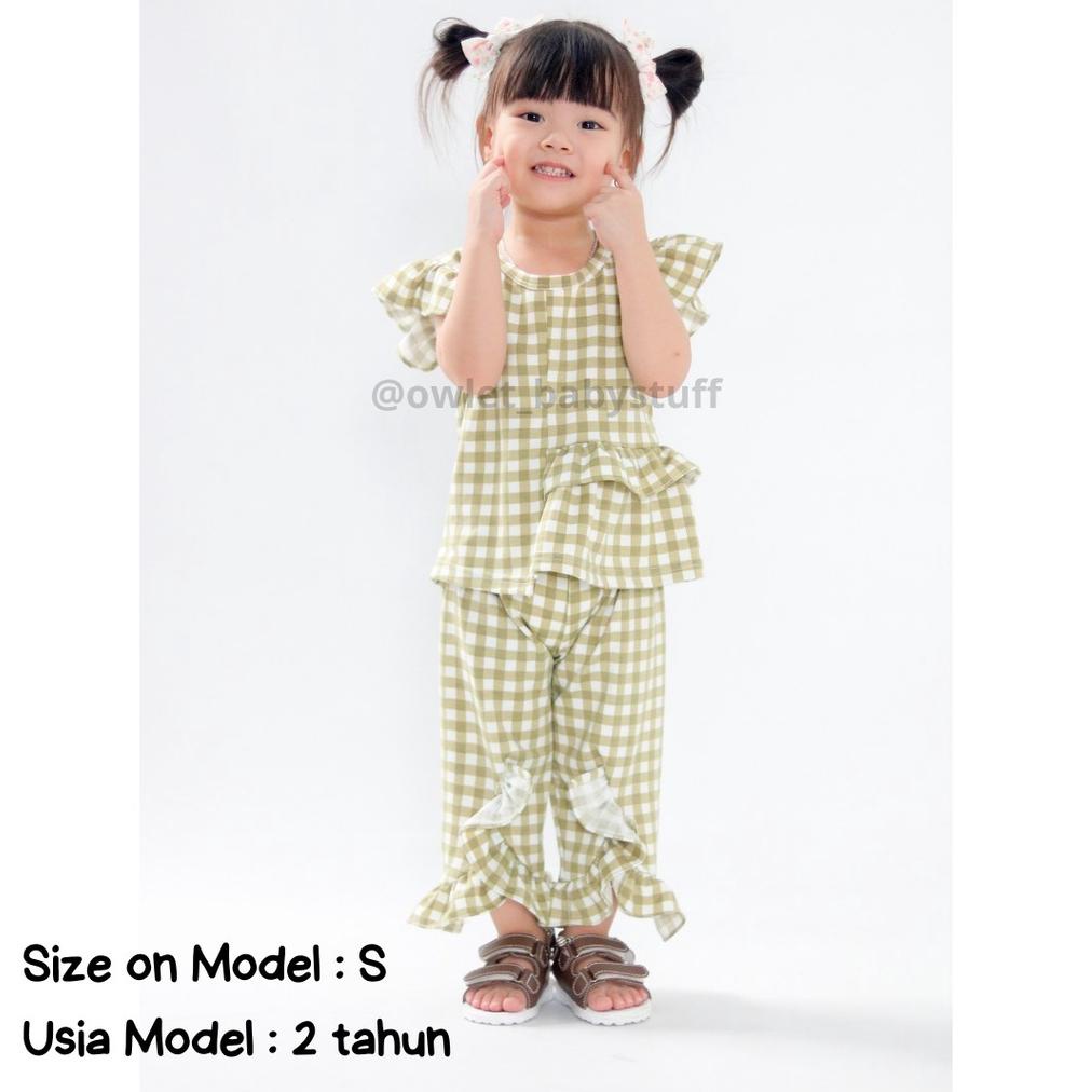 OWLET- Setelan anak perempuan / SET TARTAN CELANA PANJANG / Setelan Celana Panjang / SETELAN RUFFLE 