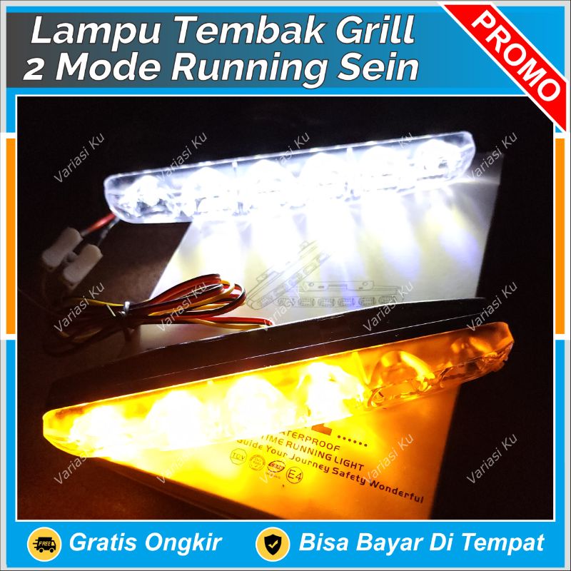 LAMPU TEMBAK SOROT DRL LED MOBIL 6 MATA TERANG PUTIH CRYSTAL TANDUK DEPAN GRIL BUMPER MOBIL WATERPRO