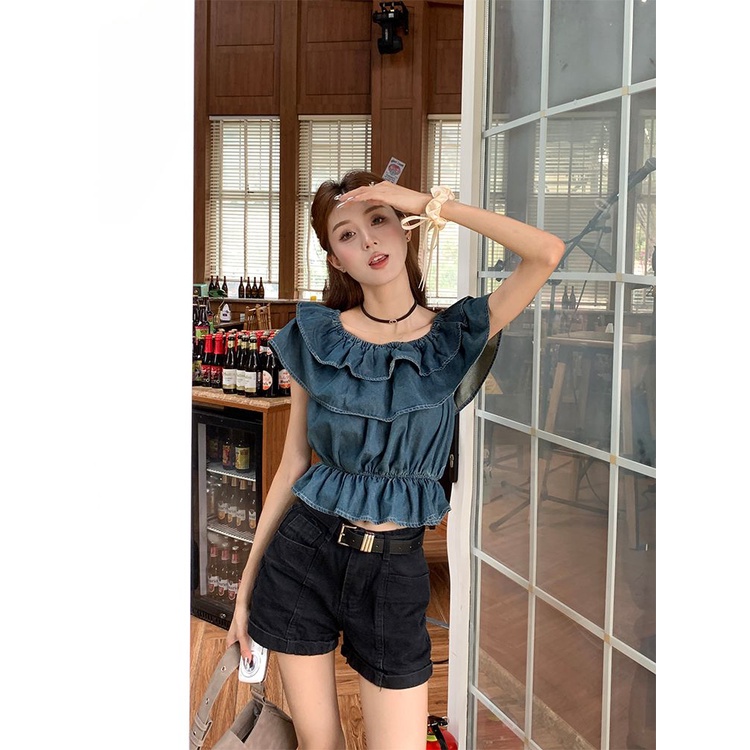 Kemeja denim lengan pendek gaya Korea musim panas model baru