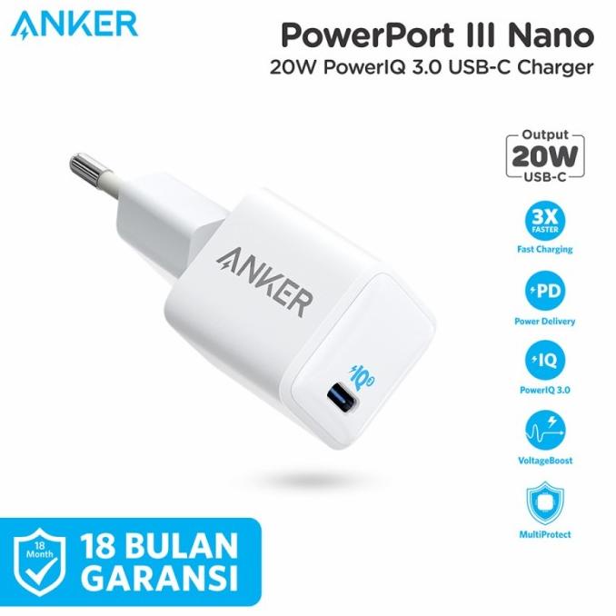 Charger Anker Type C 20W Pd Adapter Iphone Android Powerport Iii Nano [Cod]