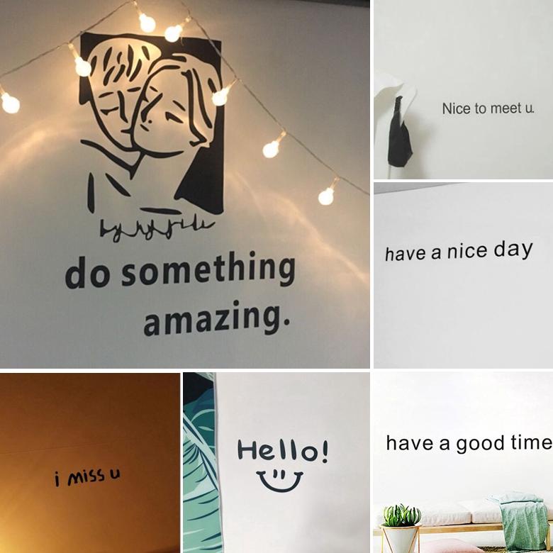 Stiker Dinding Desain Tulisan Inggris Jepang untuk Dekorasi Rumah