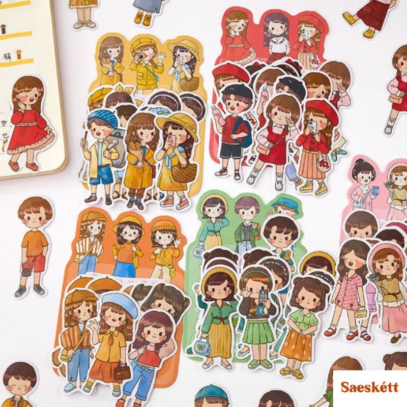 

Saeskett Cute Girl Boy Cartoon Sticker Pack for Scrapbook Journal Diary DIY