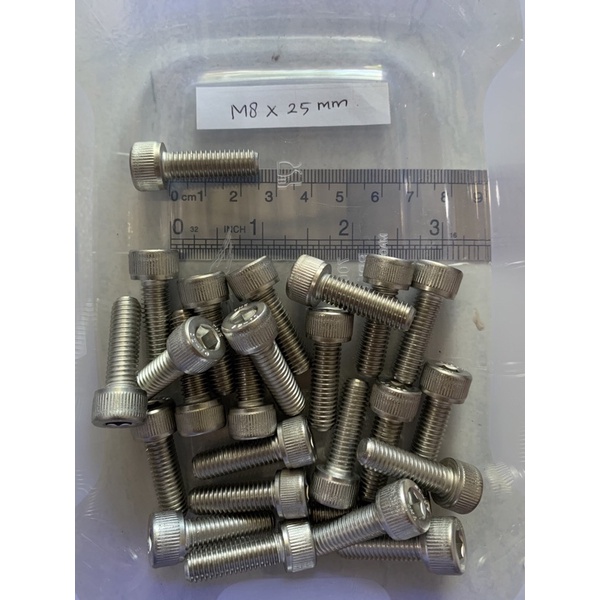 Baut  L stainless steel 304-M8x25mm/baut 12 panjang 2,5cm