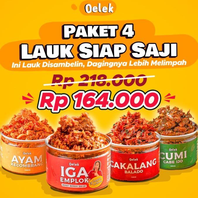 

Promo Oelek Paket 4 Laoek / Iga Emplok / Cakalang Balado / Cumi Cabe Ijo