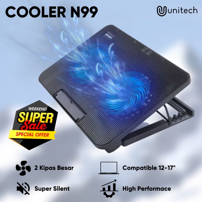 Cooling Unitech Cooling Pad Coolingpad Cooler Laptop 2 Fan Blue Led Lamp N99