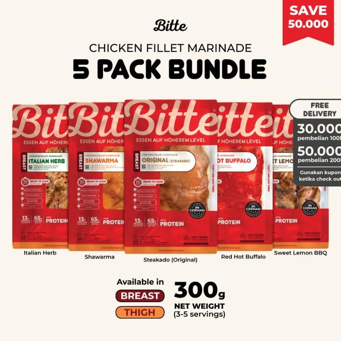

Promo 5 PACK BUNDLE Chicken Fillet Marinade / Ayam Marinasi 300g - Bitte
