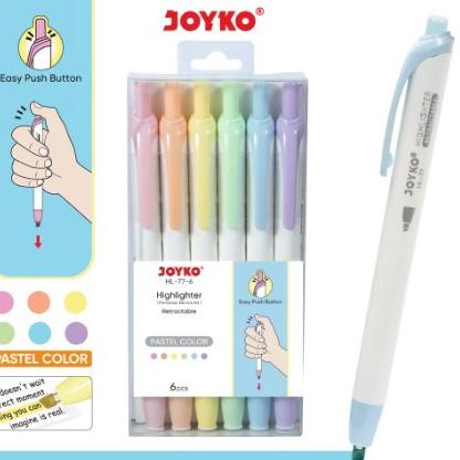 

Garansi Resmi Highlighter Pulpen Marker Pastel Colors Joyko 6 Warna Hl-77-6