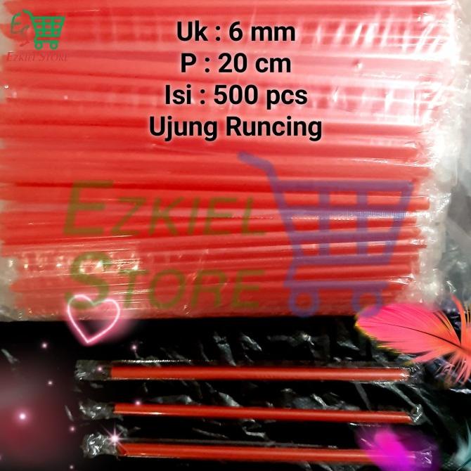 Sedotan Plastik Merah Runcing Steril 6mm isi 500pcs