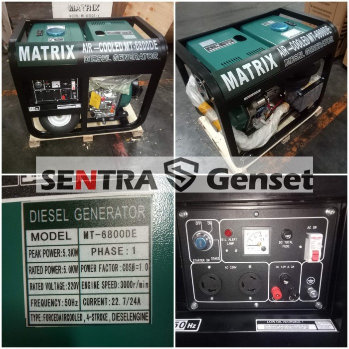 Ready Genset diesel 5000 watt 1 Phase. Matrix MT6800DE