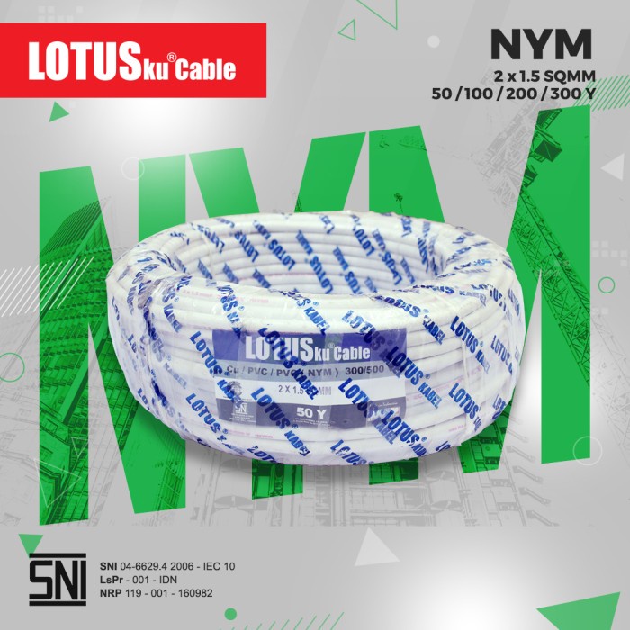 Lotusku Kabel NYM 2 x 1.5 50 Yard Putih Kabel Listrik SNI