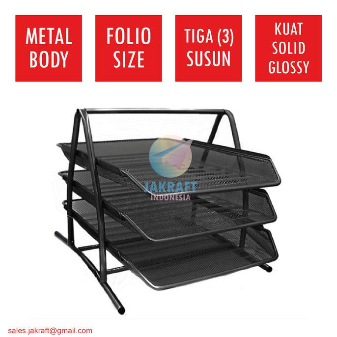 

Letter Paper Document Tray 3 Tiga Susun Tingkat Tier Rakit Besi Kokoh