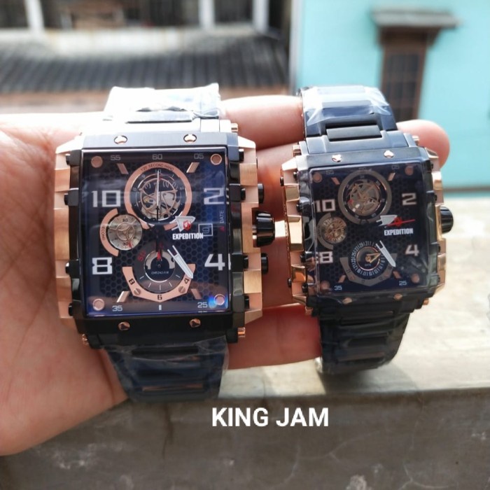 Terlaris Jam Tangan Couple Expedition E 6757 Original Black Rosegold
