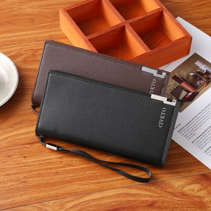 Dompet Pria W129 Dompet Panjang Kulit PU Pria Wanita Original Civeto Wallet - brown(Y3N5) dompet koi