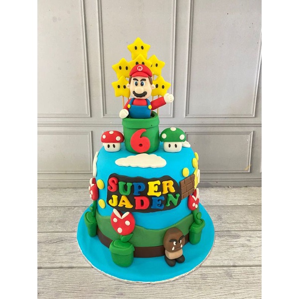 

CUSTOM cake ultah / kue ulang tahun fondan 15cm tema mario bross