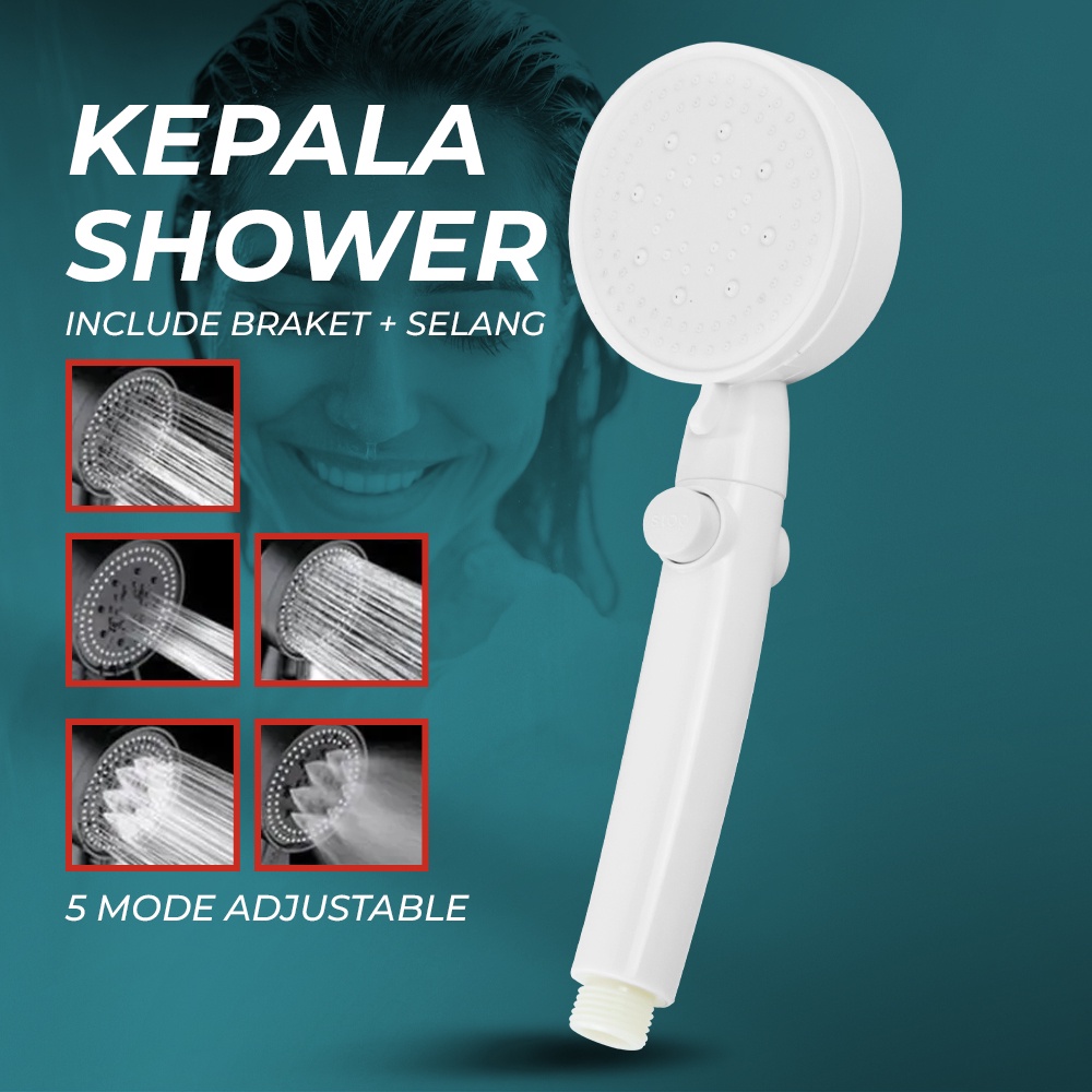 G8UI Sohe Set Kepala Shower Mandi One-key Stop 5 Mode AdjustableSh24White Or-i