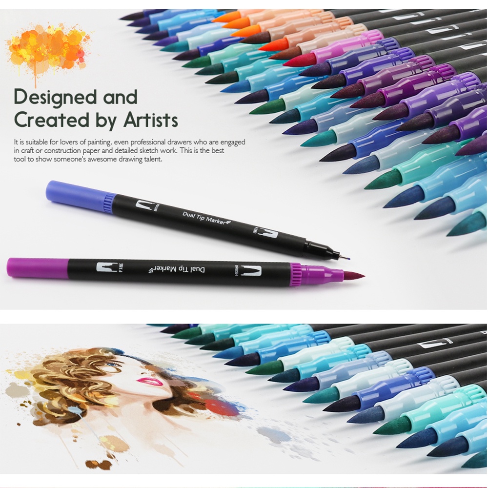 G8UI Kolorowy Spidol Double Head Drawing Pen Fine Art Watercolor Set 24 ColorMkbMulti-color Or-i