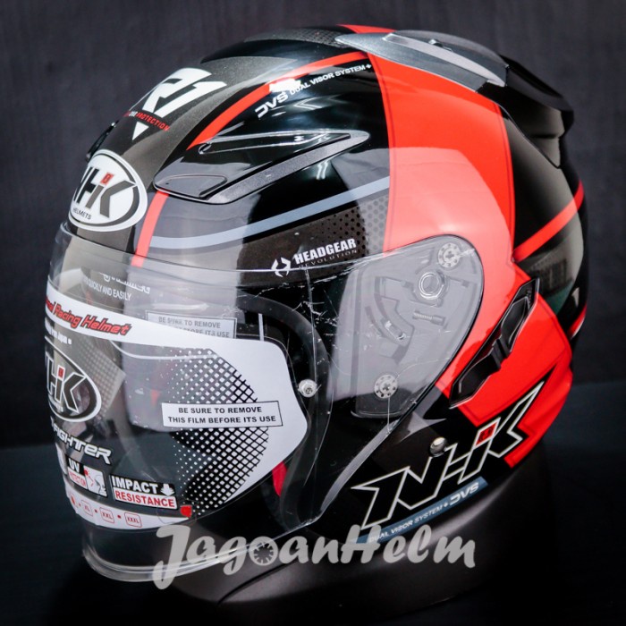 Terlaris Nhk Helm R1 Napoleon Black Red Double Visor