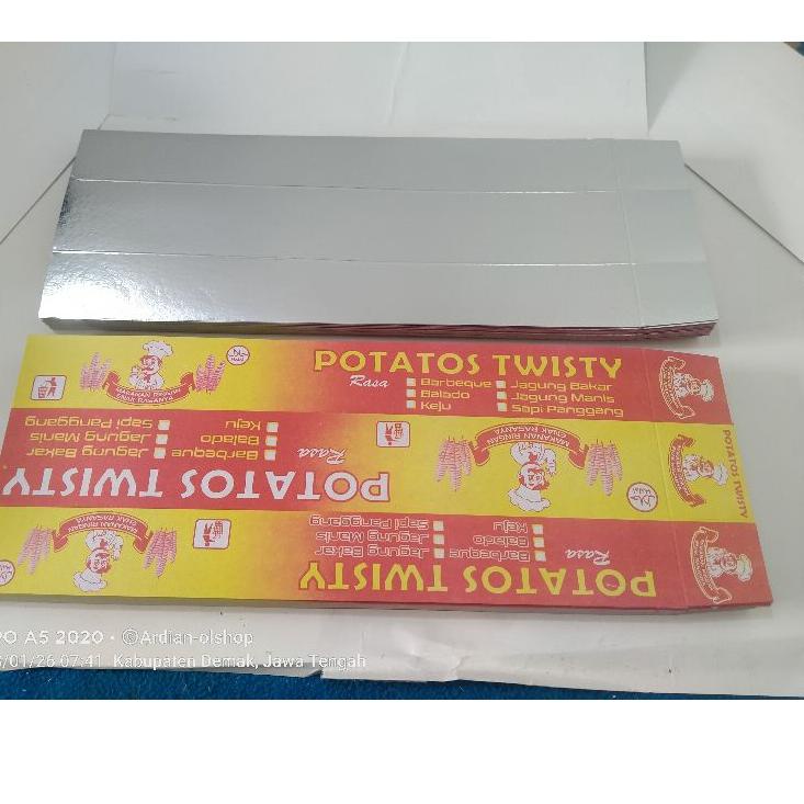 

Promo Hari Ini Kertas Potatos Twisty Kotak Kemasan Bungkus Kentang Ulir / Kentang Spiral Lapisan Aluminium FOIL
