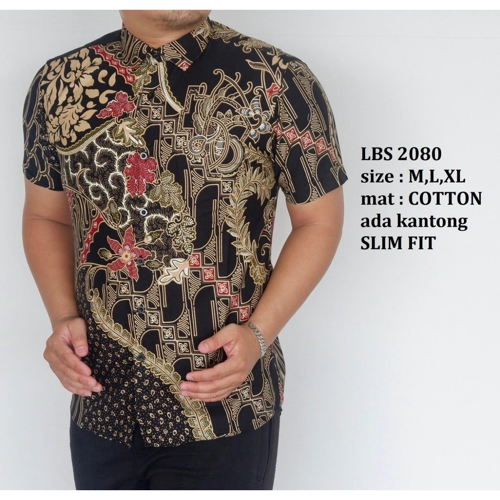 Baju Batik Pria Slimfit Kemeja Lengan Pendek Hem Slim Fit LBS 2080