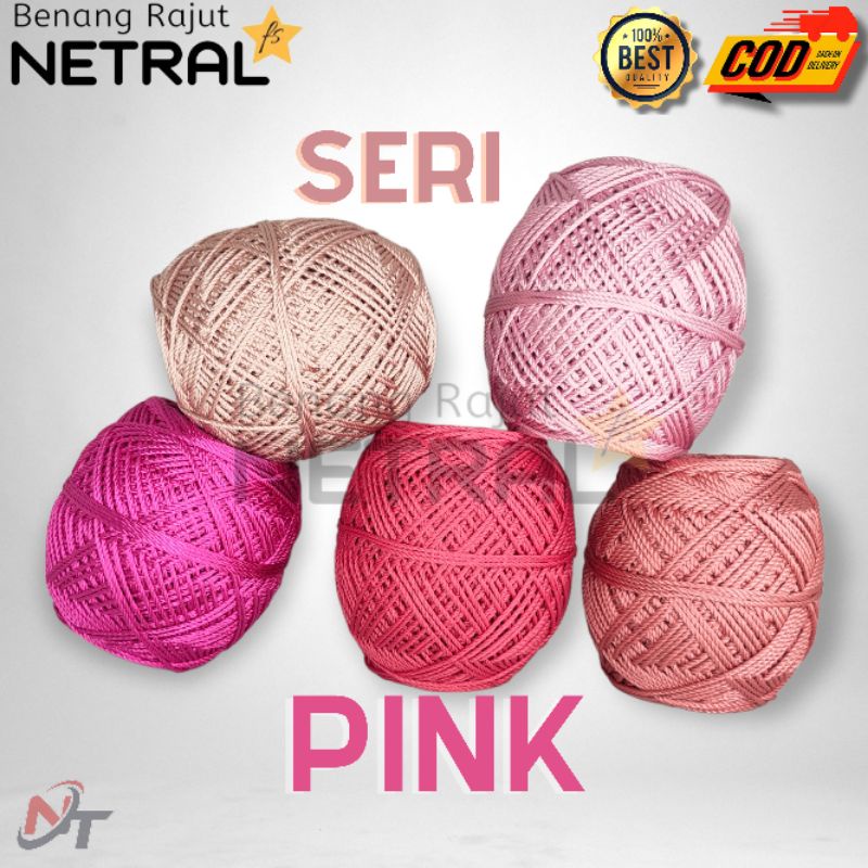 BENANG RAJUT POLYESTER KILAP &amp; DOP SERI WARNA PINK MERK NETRAL