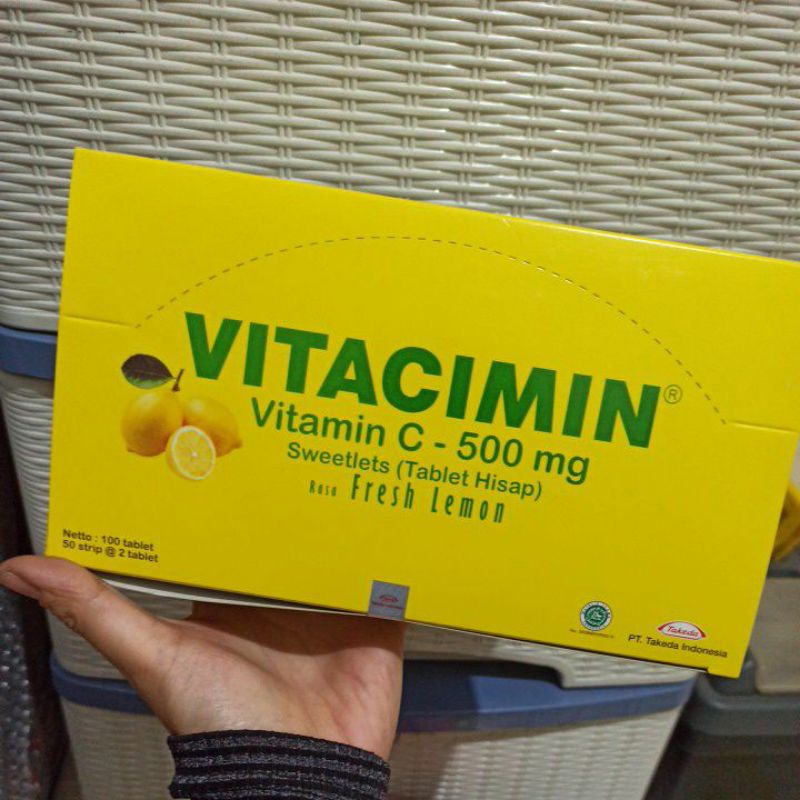 Vitacimin Vitamin C 500mg Tablet hisap Lemon Orange Box 100 tablet 50 strip