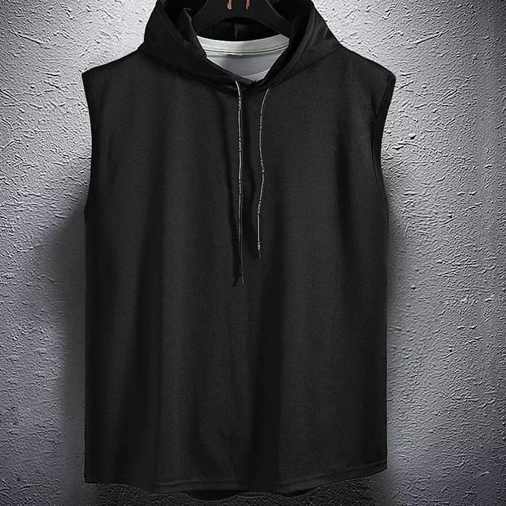 Edisi Mewah Hoodie Singlet Pria Tanpa Lengan Baju Singlet Polos Tank Top Kaos Sweater Polos Olahraga