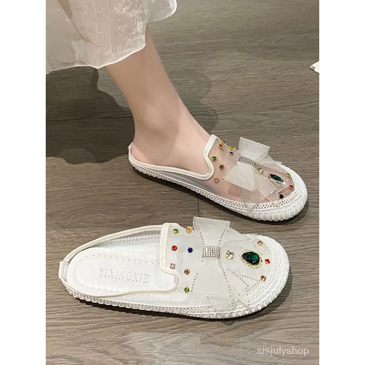 [✅BISA COD] #Sisjuly# Sandal wanita / 2023 sepatu berlian imitasi jala baru / sandal kepala tas sand