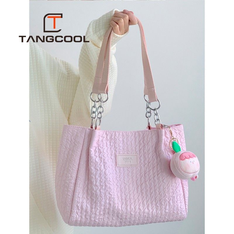 ✁☌▦Sera  Tang Cool Commuter Tas Kapasitas Besar Perempuan Tahun Ini Tas Tote Kasual All-Match Tekstur Tas Bahu Kelas Siswa Baru