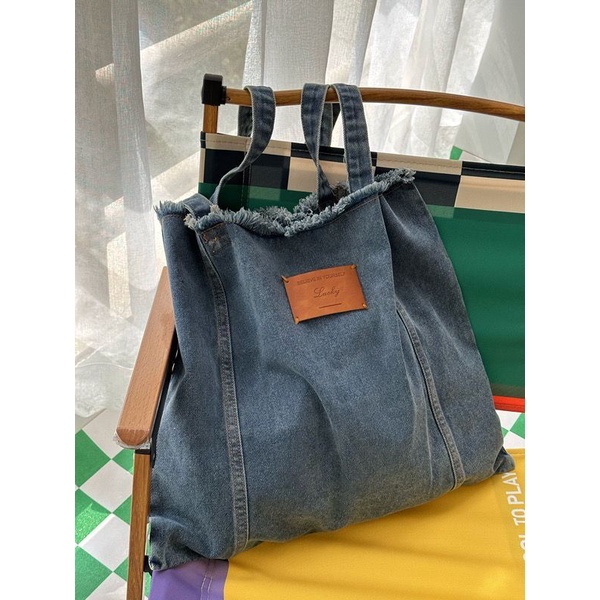 ❍Sera  Versi Korea Musim Semi dan Musim Panas All-Match Kapasitas Besar Denim Tas Bahu Wanita Komuter Tas Siswa Jepang tas Kelas Tas Retro