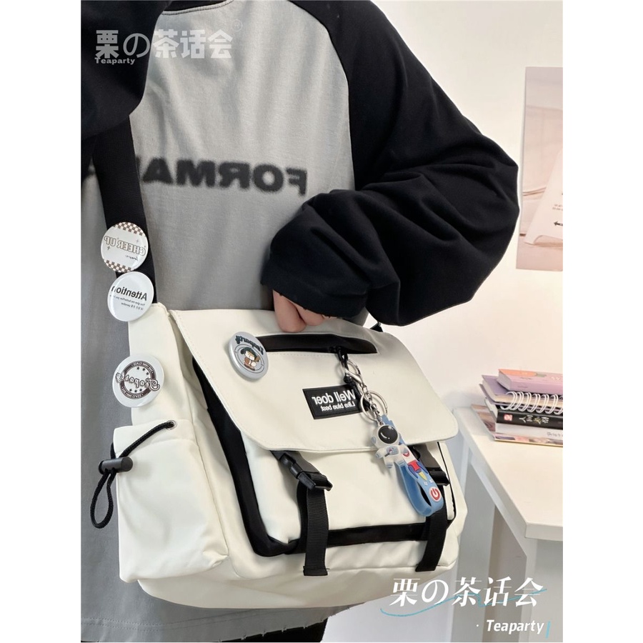 ▩◙Sera  Toko Mahasiswa Messenger Tas Kelas Ransel Kasual Tas Bahu Jepang Tas Wanita Harajuku Retro Tukang Pos Tas Pria