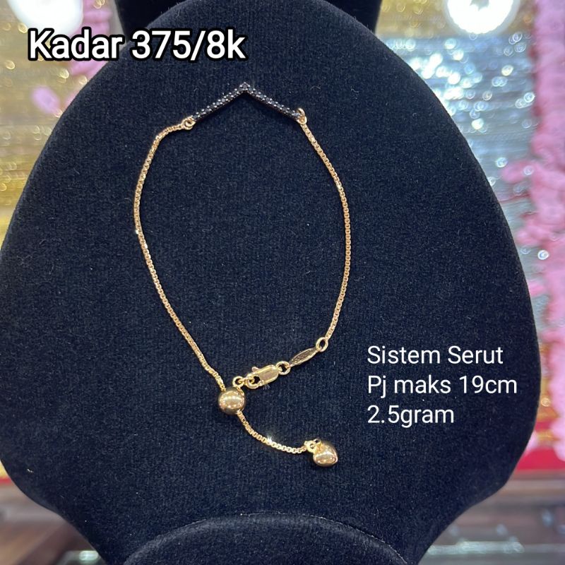 Gelang Serut Aurel Mata Hitam Emas Asli Gelang Serut Emas Kadar 375/8K