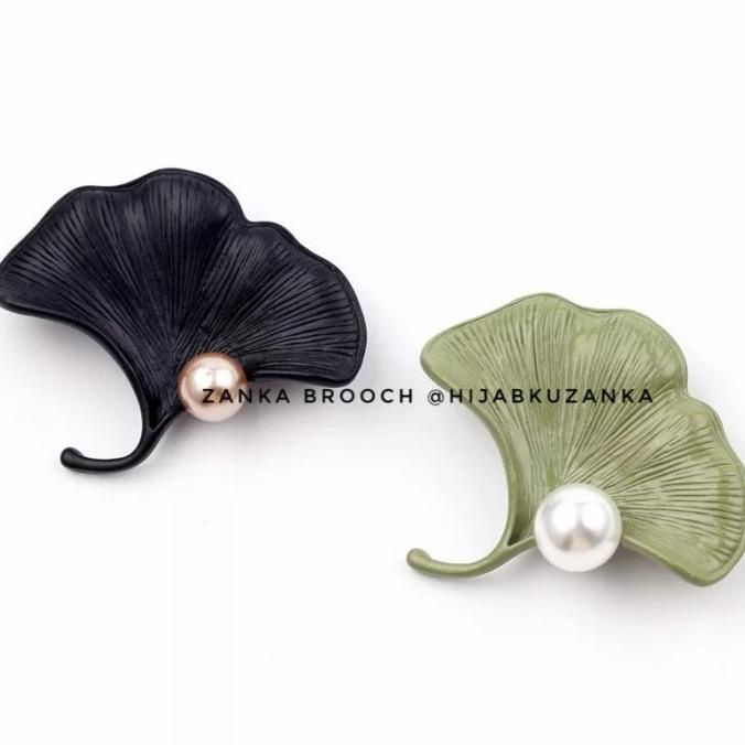 bros daun ginkgo biloba mutiara | ginkgo biloba pearl leaf brooch