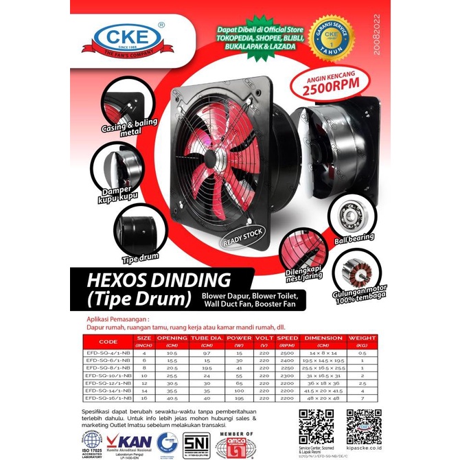 Hexos Dinding Cke 16 Inch Blower Dapur Blower Duct Fan Kipas Booster