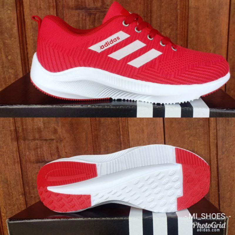 Sepatu Adidas wanita merah putih cantik untuk senam zumba aerobik joging santai gym