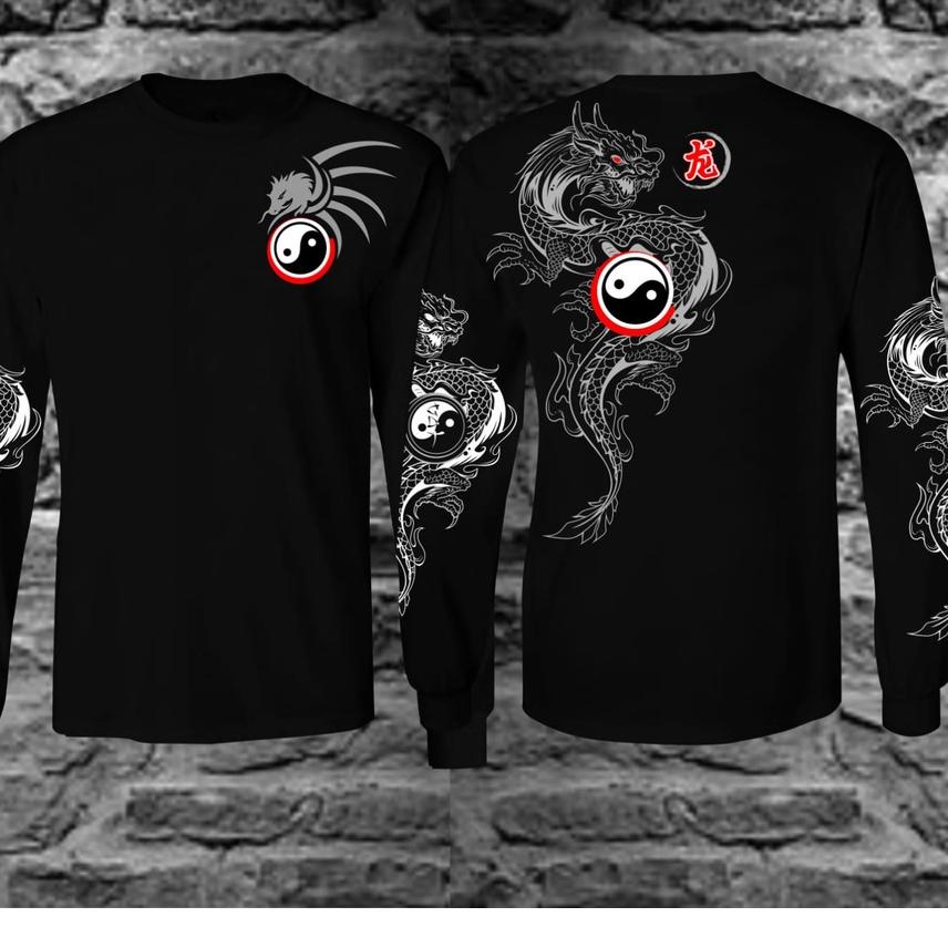 Beli cepaat w3W7i Kaos Tshirt Pria Terbaru Samurai Jepang Dragon Yin Yang Warna Hitam Distro Lengan 
