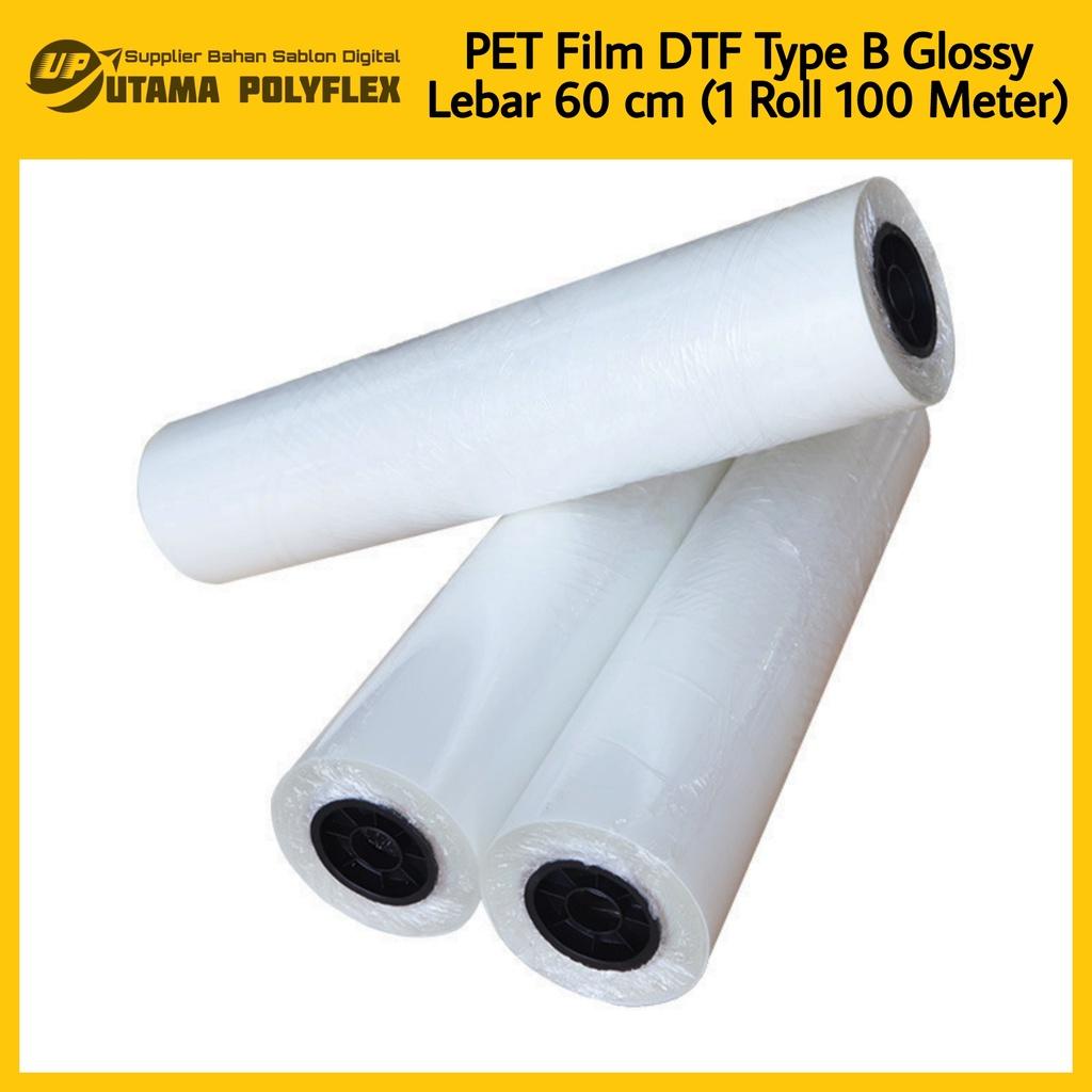 

Transfer PET Film DTF Lebar 60 cm Type B Atas Doff Bawah Glossy / Sablon Digital FTG