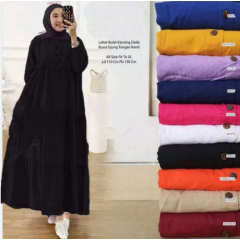 Gamis Hitam Polos Kirania Midi Dress Muslim Busui Terbaru