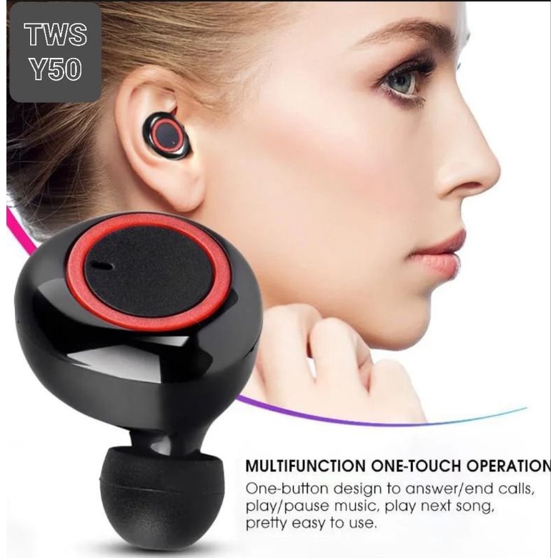 Headset Bluetooth Full Bass TWS Y50 - Original  Headset TWS True Wireless Earbuds Hifi Stereo Sound 