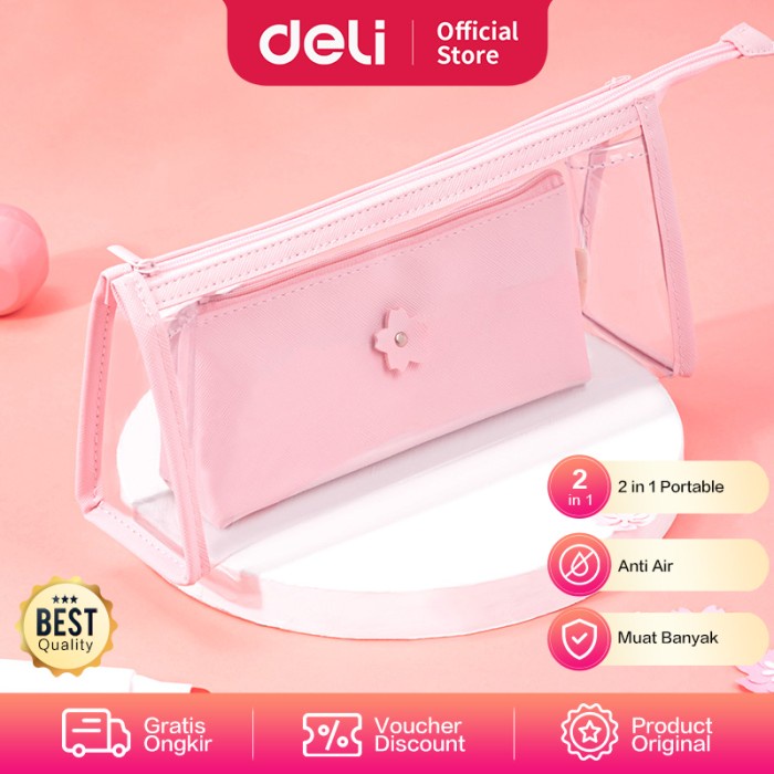 

TERMURAH Deli Pencil Pouch / Tempat Pensil Lucu Material PVC 2in1 66606 /ALAT TULIS AESTHETIC/ALAT